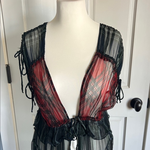 Free People plaid front tie cover up - Picture 2 of 7